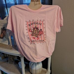 Gildan Pink Short Sleeve Tee - Bougie Christmas Design